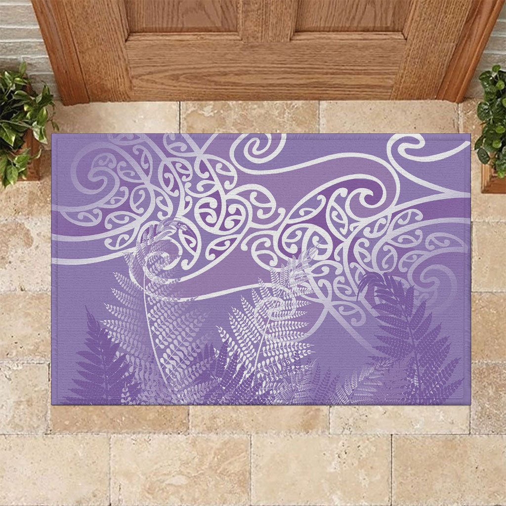 Aotearoa Maori Koru Curves Rubber Doormat Silver Ferns - Amethyst LT7 Purple - Polynesian Pride