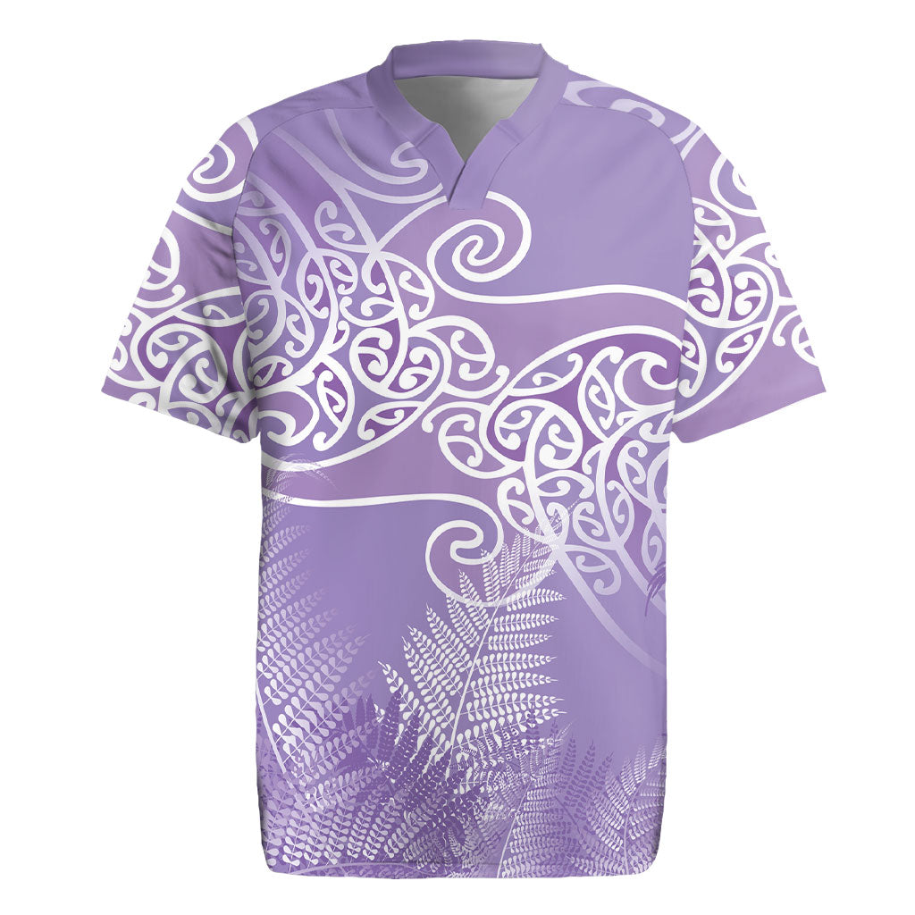 Aotearoa Maori Koru Curves Rugby Jersey Silver Ferns - Amethyst LT7 Purple - Polynesian Pride