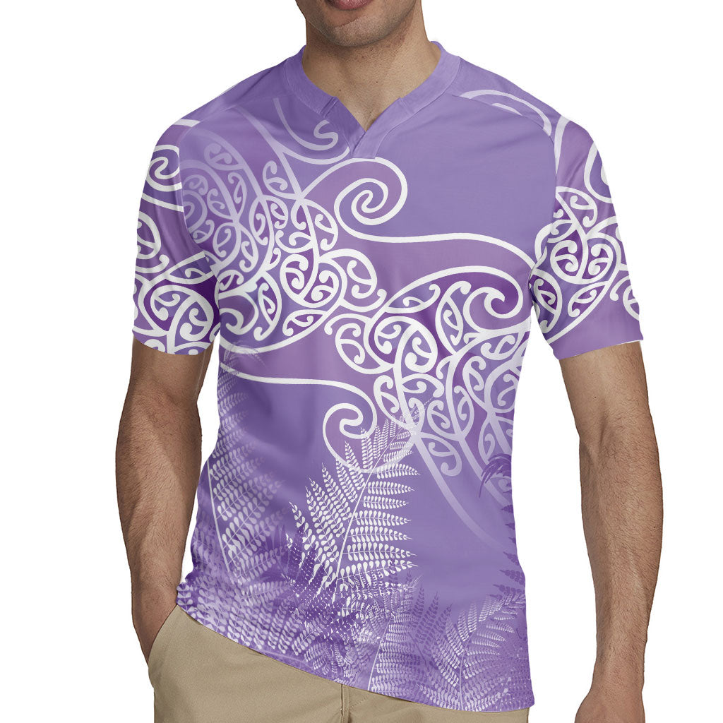 Aotearoa Maori Koru Curves Rugby Jersey Silver Ferns - Amethyst LT7 - Polynesian Pride
