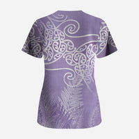 Aotearoa Maori Koru Curves Scrub Top Silver Ferns - Amethyst LT7 - Polynesian Pride