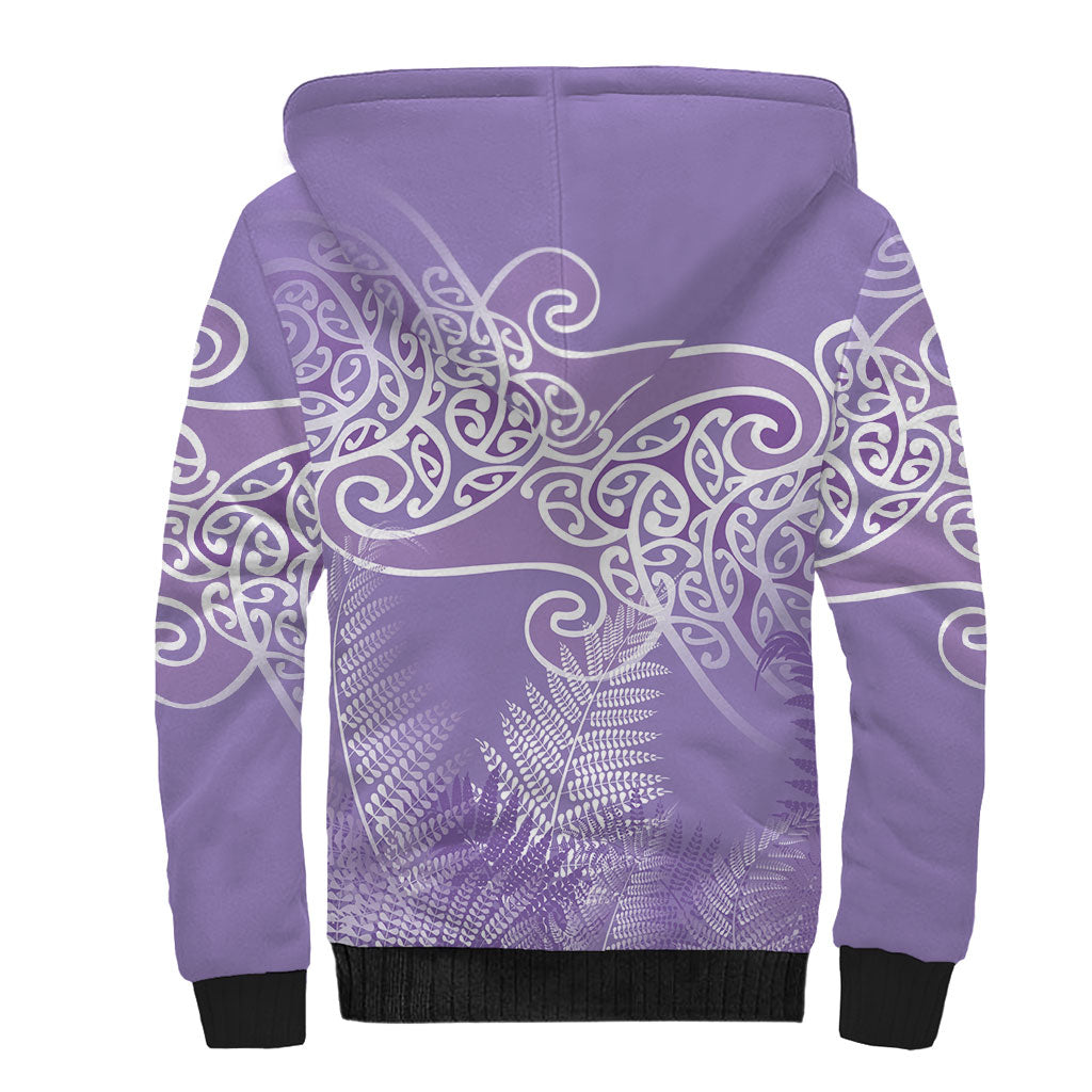 Aotearoa Maori Koru Curves Sherpa Hoodie Silver Ferns - Amethyst LT7 - Polynesian Pride