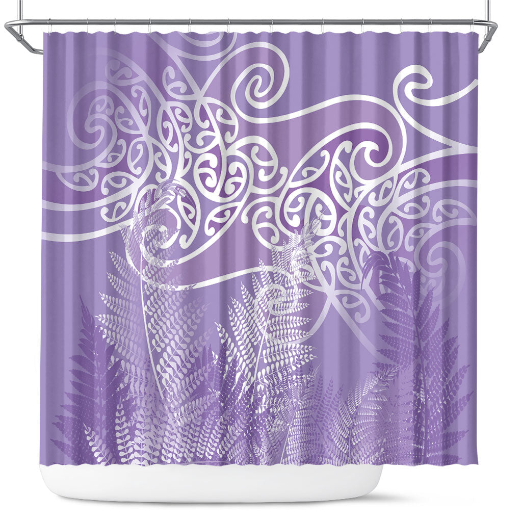 Aotearoa Maori Koru Curves Shower Curtain Silver Ferns - Amethyst LT7 Purple - Polynesian Pride