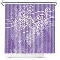 Aotearoa Maori Koru Curves Shower Curtain Silver Ferns - Amethyst LT7 Purple - Polynesian Pride
