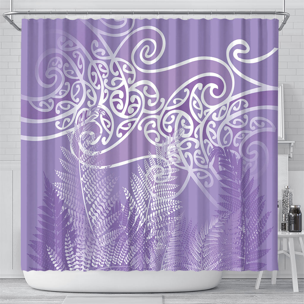 Aotearoa Maori Koru Curves Shower Curtain Silver Ferns - Amethyst LT7 - Polynesian Pride