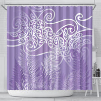 Aotearoa Maori Koru Curves Shower Curtain Silver Ferns - Amethyst LT7 - Polynesian Pride