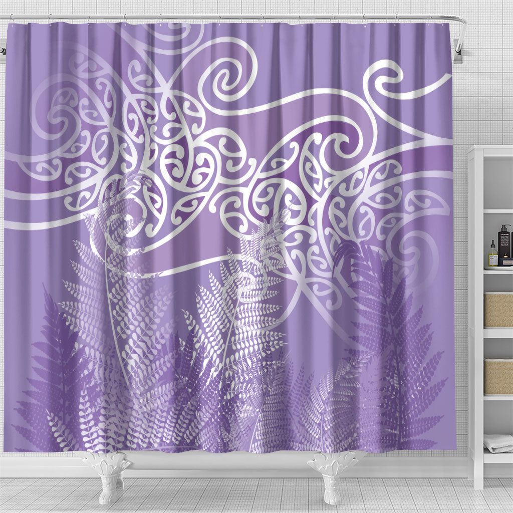 Aotearoa Maori Koru Curves Shower Curtain Silver Ferns - Amethyst LT7 - Polynesian Pride