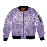 Aotearoa Maori Koru Curves Sleeve Zip Bomber Jacket Silver Ferns - Amethyst LT7 Unisex Purple - Polynesian Pride