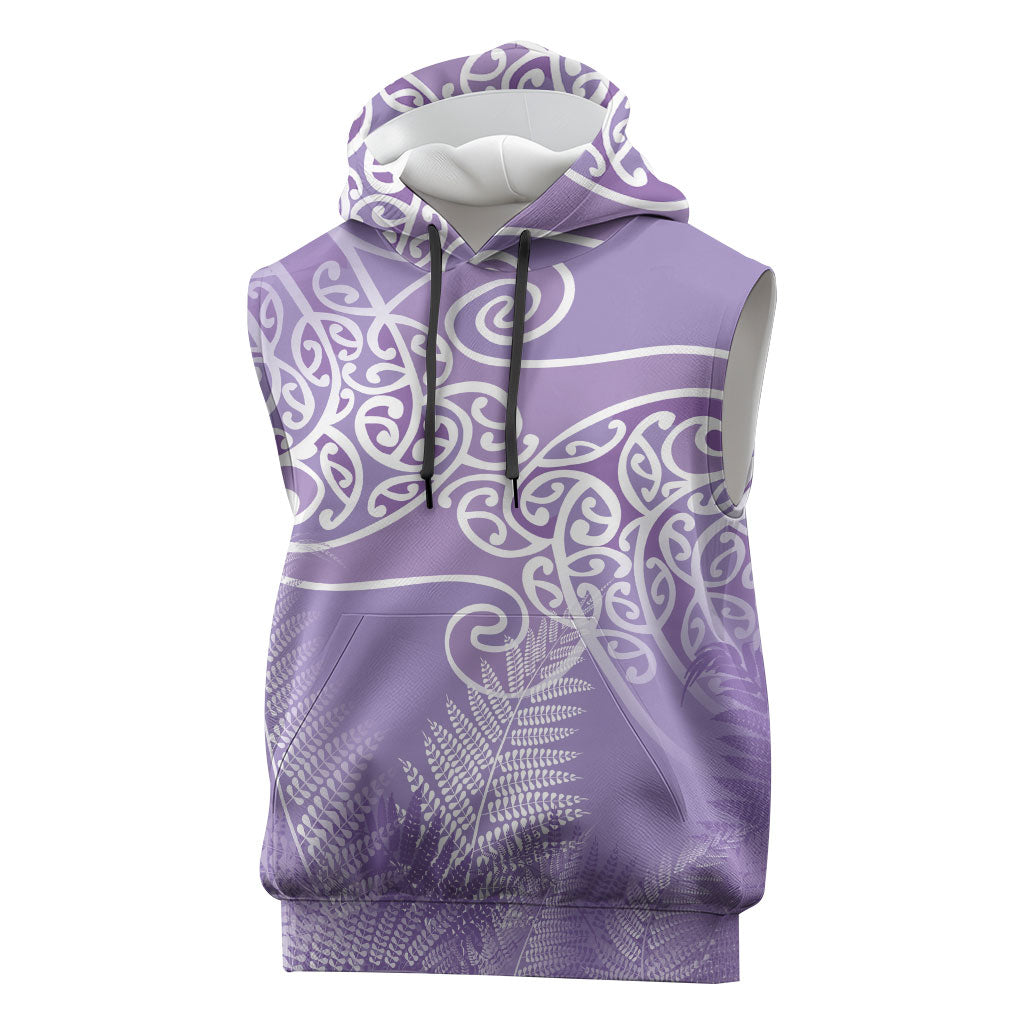 Aotearoa Maori Koru Curves Sleeveless Hoodie Silver Ferns - Amethyst LT7 Purple - Polynesian Pride