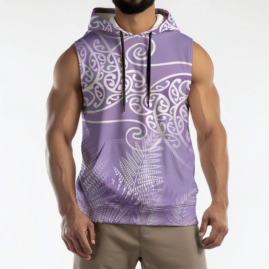 Aotearoa Maori Koru Curves Sleeveless Hoodie Silver Ferns - Amethyst LT7 - Polynesian Pride