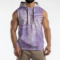 Aotearoa Maori Koru Curves Sleeveless Hoodie Silver Ferns - Amethyst LT7 - Polynesian Pride