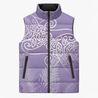 Aotearoa Maori Koru Curves Sleeveless Puffer Jacket Silver Ferns - Amethyst LT7 Unisex Purple - Polynesian Pride