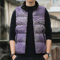 Aotearoa Maori Koru Curves Sleeveless Puffer Jacket Silver Ferns - Amethyst LT7 - Polynesian Pride
