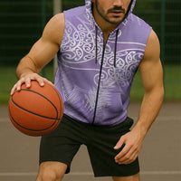 Aotearoa Maori Koru Curves Sleeveless Zip Hoodie Silver Ferns - Amethyst LT7 - Polynesian Pride