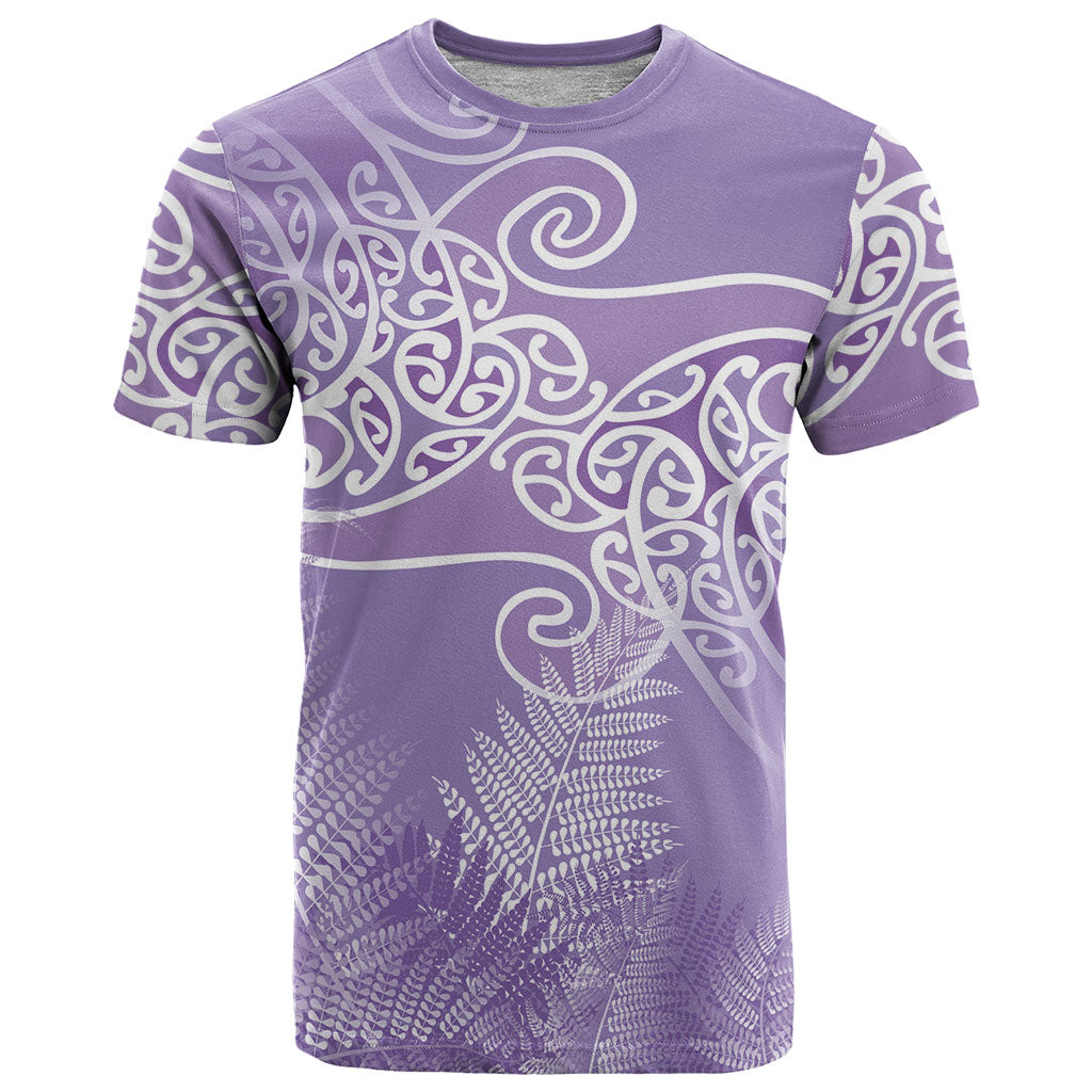Aotearoa Maori Koru Curves T Shirt Silver Ferns - Amethyst LT7 Purple - Polynesian Pride