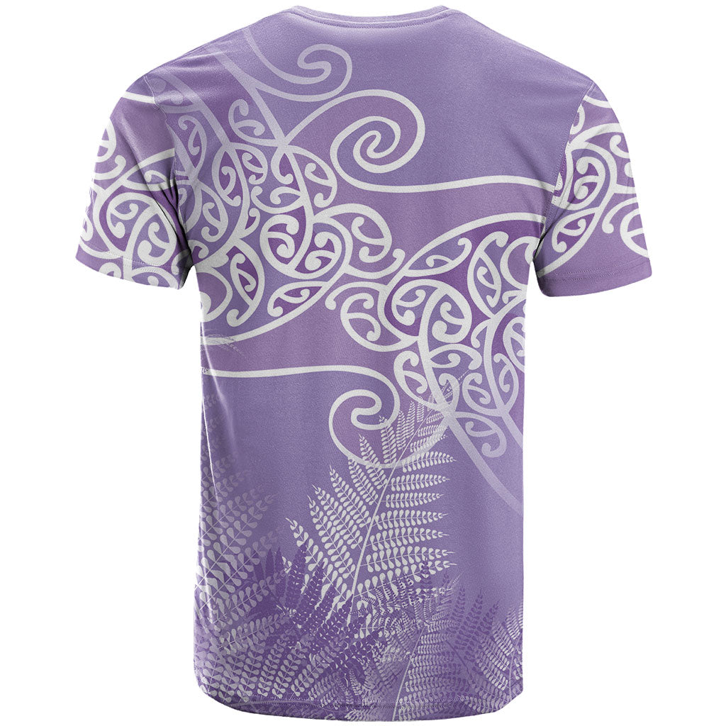 Aotearoa Maori Koru Curves T Shirt Silver Ferns - Amethyst LT7 - Polynesian Pride