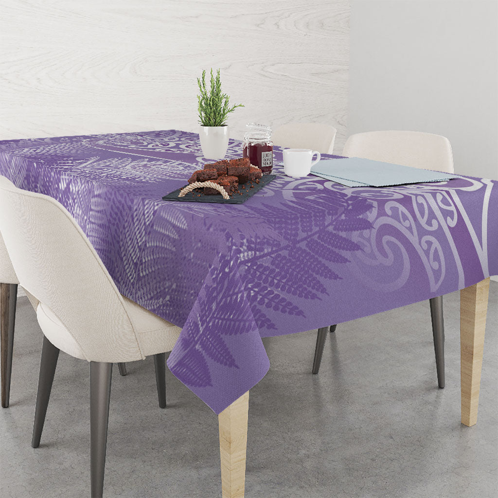 Aotearoa Maori Koru Curves Tablecloth Silver Ferns - Amethyst LT7 - Polynesian Pride