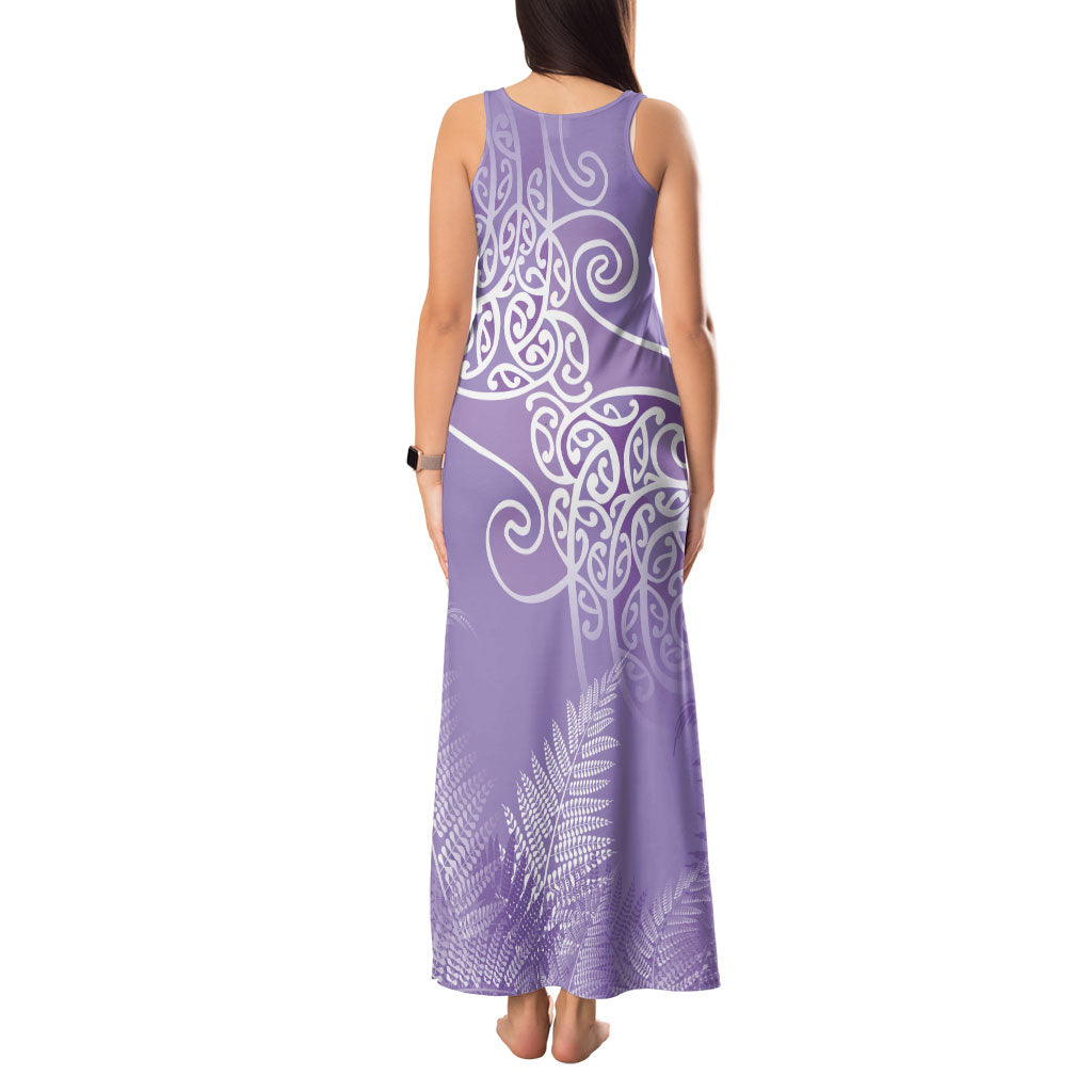 Aotearoa Maori Koru Curves Tank Maxi Dress Silver Ferns - Amethyst LT7 - Polynesian Pride