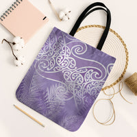 Aotearoa Maori Koru Curves Tote Bag Silver Ferns - Amethyst LT7 Black Strap One Size Purple - Polynesian Pride