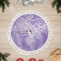 Aotearoa Maori Koru Curves Tree Skirt Silver Ferns - Amethyst LT7 Fringed Purple - Polynesian Pride