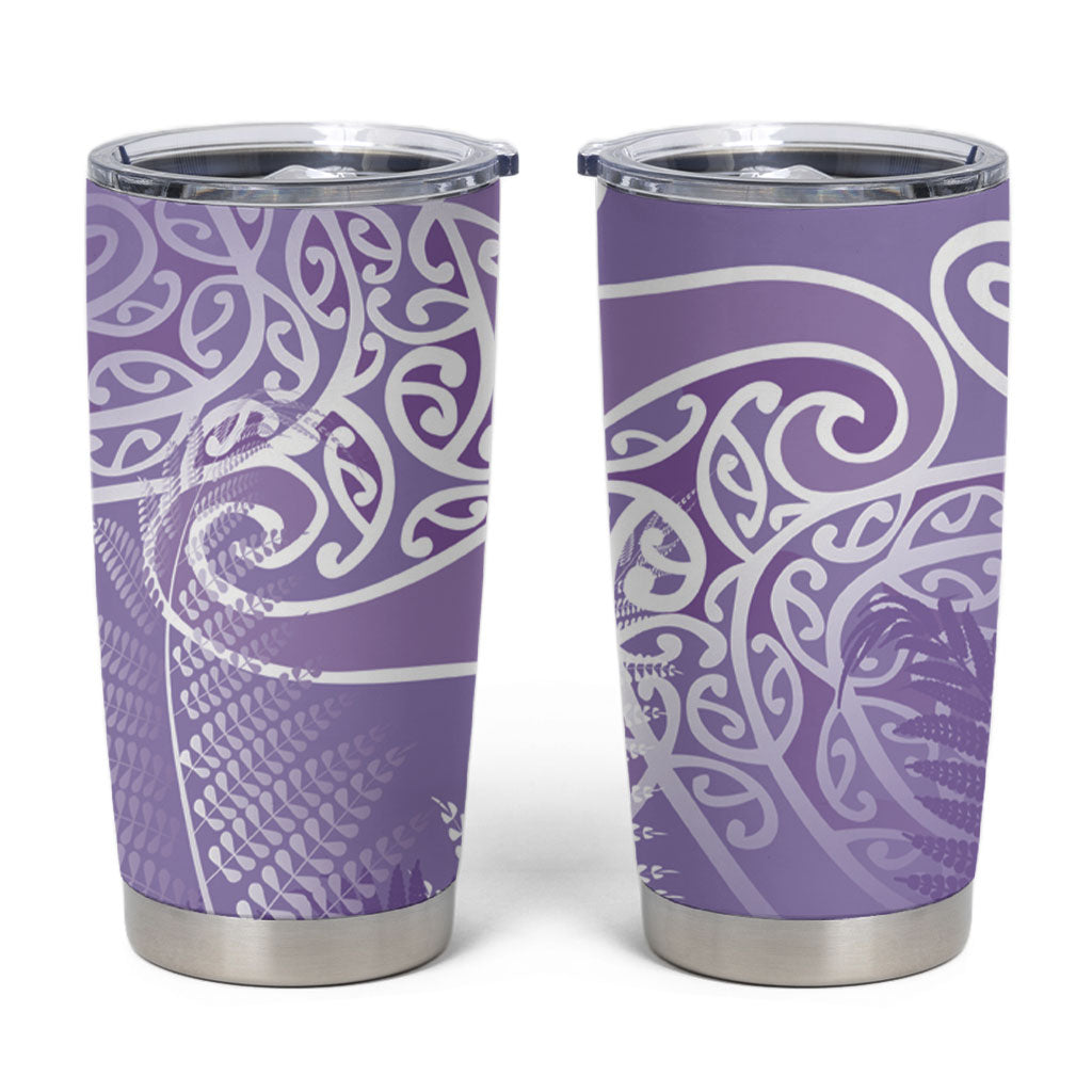 Aotearoa Maori Koru Curves Tumbler Cup Silver Ferns - Amethyst LT7 Purple - Polynesian Pride
