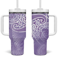 Aotearoa Maori Koru Curves Tumbler With Handle Silver Ferns - Amethyst LT7 One Size: 40 oz Purple - Polynesian Pride