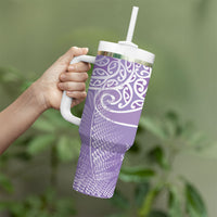 Aotearoa Maori Koru Curves Tumbler With Handle Silver Ferns - Amethyst LT7 - Polynesian Pride