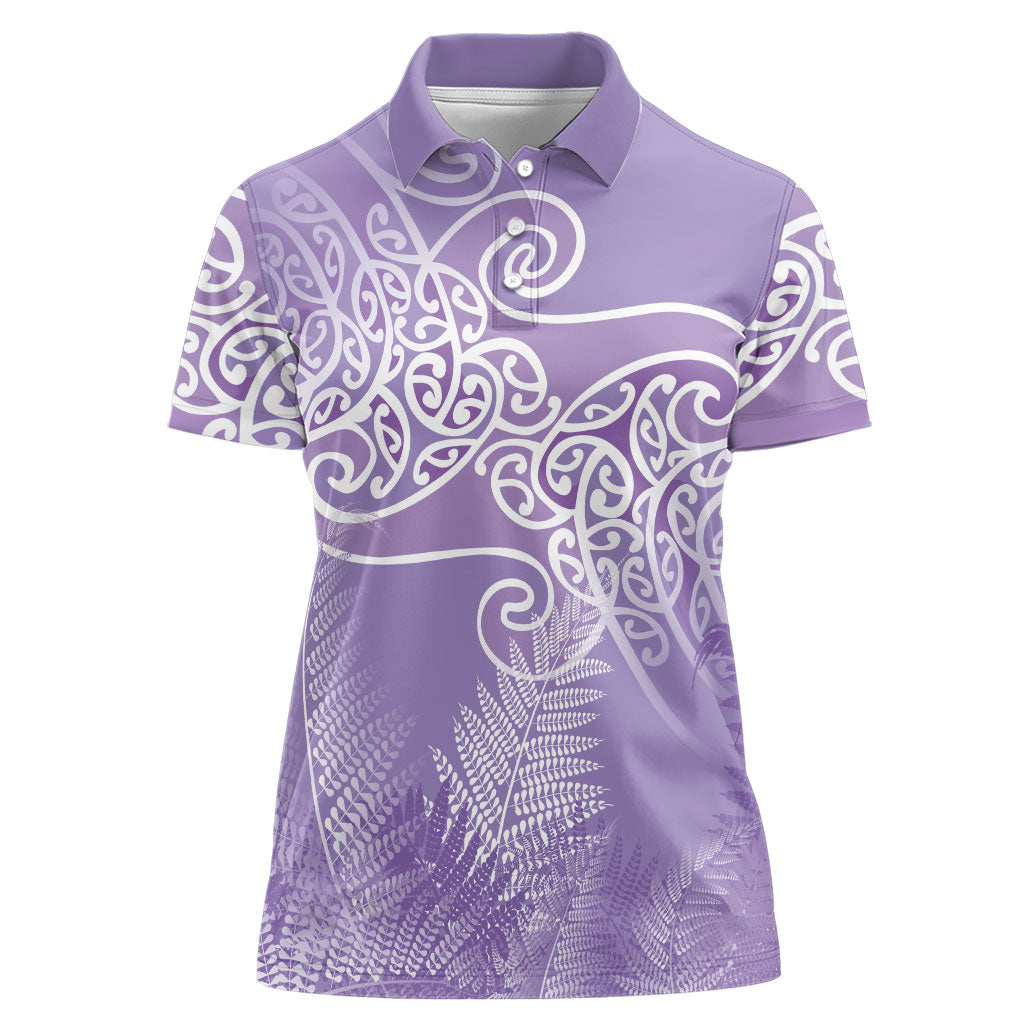 Aotearoa Maori Koru Curves Women Polo Shirt Silver Ferns - Amethyst LT7 Female Purple - Polynesian Pride