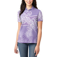 Aotearoa Maori Koru Curves Women Polo Shirt Silver Ferns - Amethyst LT7 - Polynesian Pride