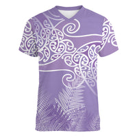 Aotearoa Maori Koru Curves Women V-Neck T-Shirt Silver Ferns - Amethyst LT7 Female Purple - Polynesian Pride