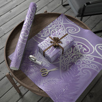 Aotearoa Maori Koru Curves Wrapping Paper Silver Ferns - Amethyst LT7 - Polynesian Pride