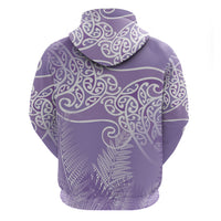 Aotearoa Maori Koru Curves Zip Hoodie Silver Ferns - Amethyst LT7 - Polynesian Pride