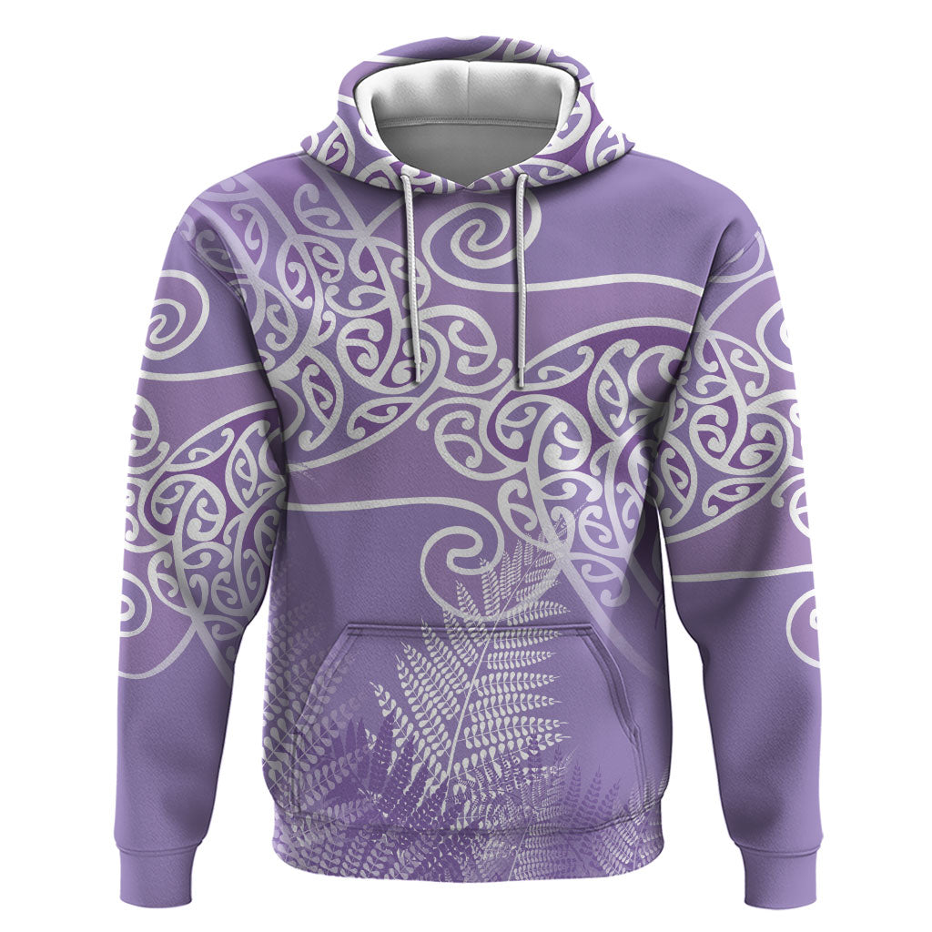 Aotearoa Maori Koru Curves Zip Hoodie Silver Ferns - Amethyst LT7 Pullover Hoodie Purple - Polynesian Pride