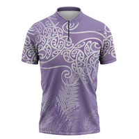 Aotearoa Maori Koru Curves Zipper Polo Shirt Silver Ferns - Amethyst LT7 Purple - Polynesian Pride