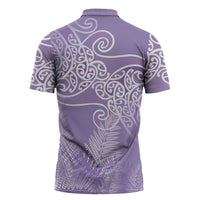 Aotearoa Maori Koru Curves Zipper Polo Shirt Silver Ferns - Amethyst LT7 - Polynesian Pride