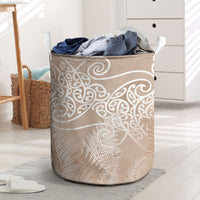 Aotearoa Maori Koru Curves Laundry Basket Silver Ferns - Mocha LT7 Beige - Polynesian Pride