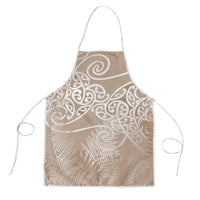Aotearoa Maori Koru Curves Apron Silver Ferns - Mocha LT7 Beige - Polynesian Pride