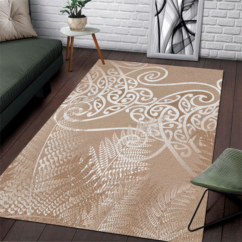 Aotearoa Maori Koru Curves Area Rug Silver Ferns - Mocha LT7 Beige - Polynesian Pride