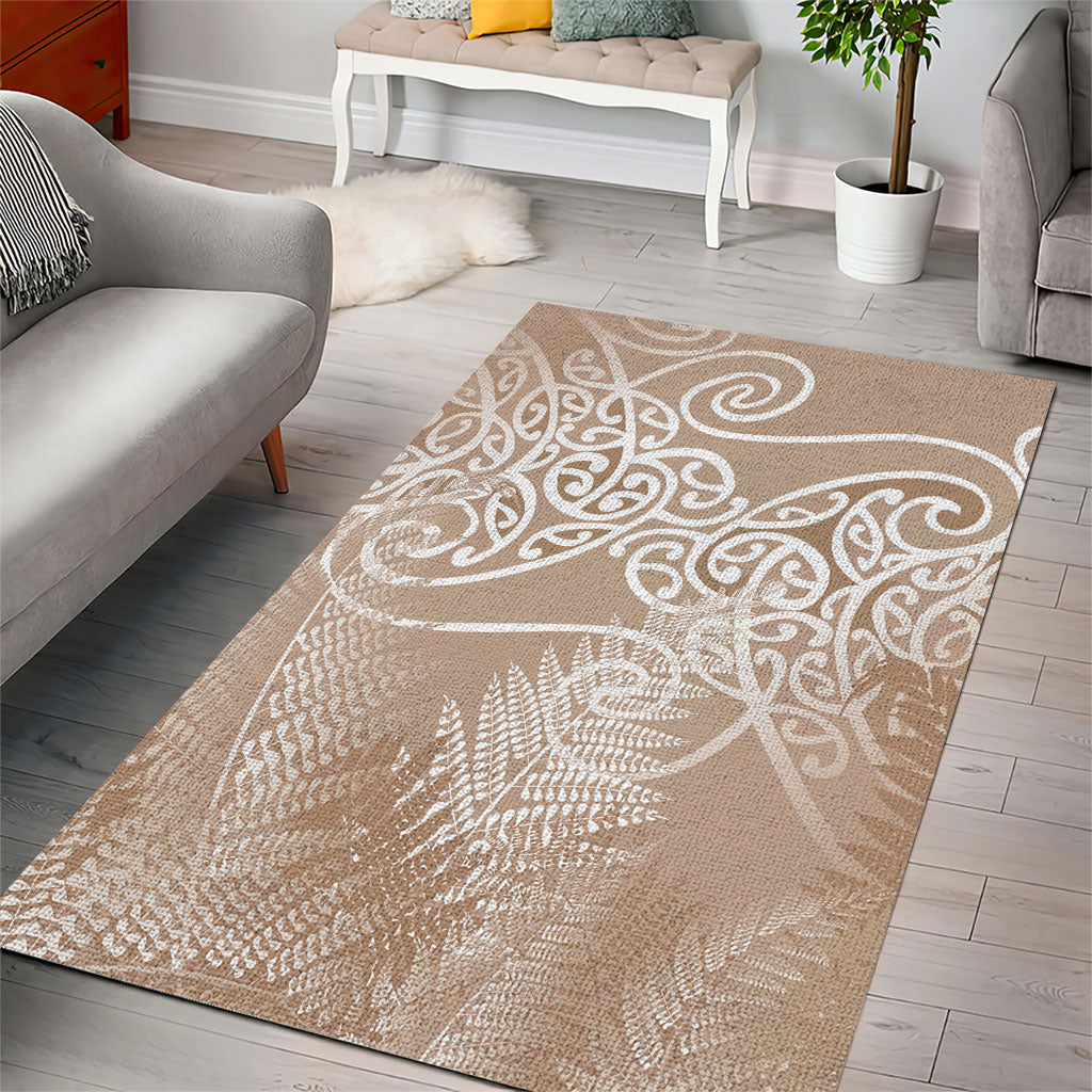 Aotearoa Maori Koru Curves Area Rug Silver Ferns - Mocha LT7 - Polynesian Pride