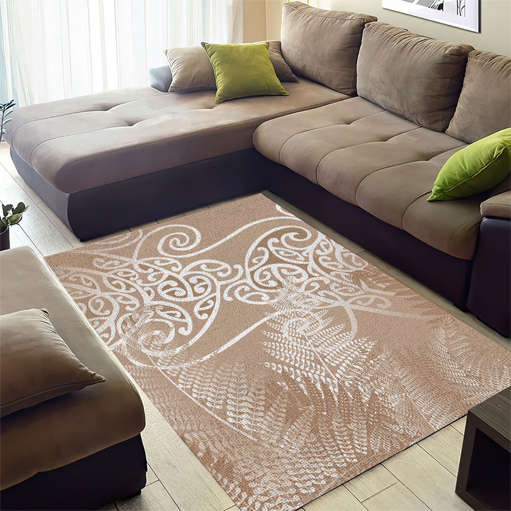 Aotearoa Maori Koru Curves Area Rug Silver Ferns - Mocha LT7 - Polynesian Pride