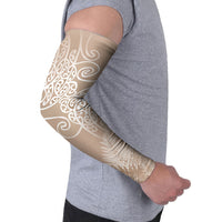 Aotearoa Maori Koru Curves Arm Sleeves Silver Ferns - Mocha LT7 - Polynesian Pride