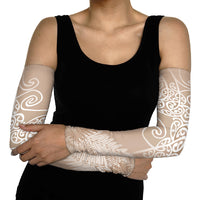 Aotearoa Maori Koru Curves Arm Sleeves Silver Ferns - Mocha LT7 - Polynesian Pride