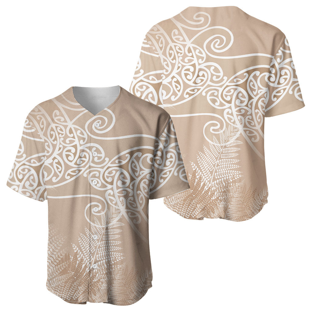 Aotearoa Maori Koru Curves Baseball Jersey Silver Ferns - Mocha LT7 - Polynesian Pride