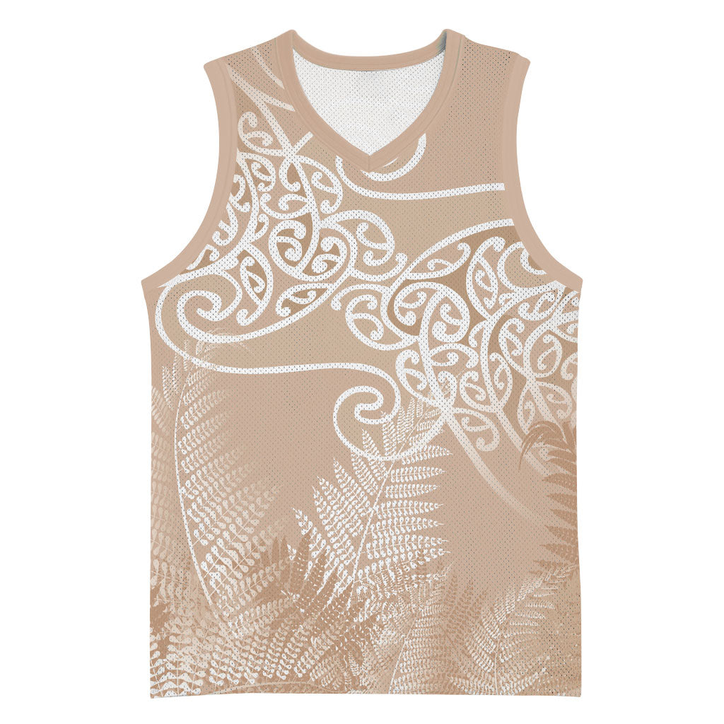 Aotearoa Maori Koru Curves Basketball Jersey Silver Ferns - Mocha LT7 Unisex Beige - Polynesian Pride