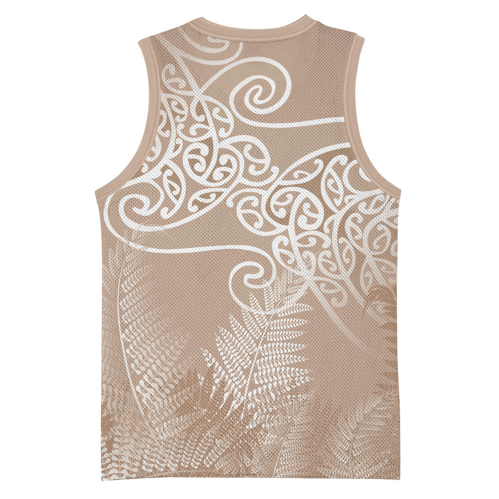 Aotearoa Maori Koru Curves Basketball Jersey Silver Ferns - Mocha LT7 - Polynesian Pride