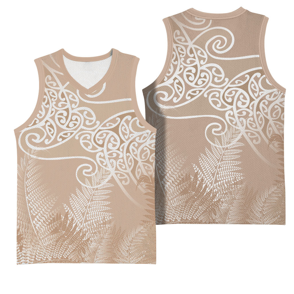 Aotearoa Maori Koru Curves Basketball Jersey Silver Ferns - Mocha LT7 - Polynesian Pride