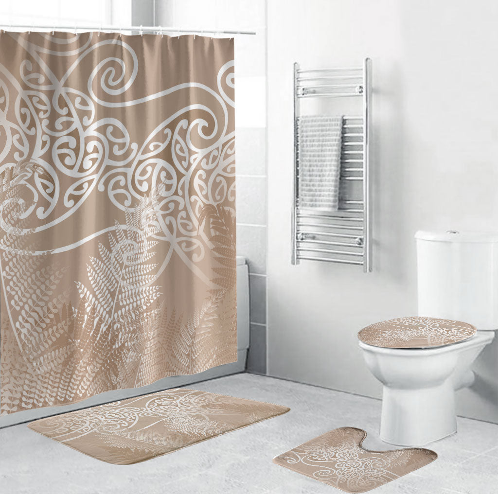 Aotearoa Maori Koru Curves Bathroom Set Silver Ferns - Mocha LT7 Bathroom Set (4 pcs) Beige - Polynesian Pride