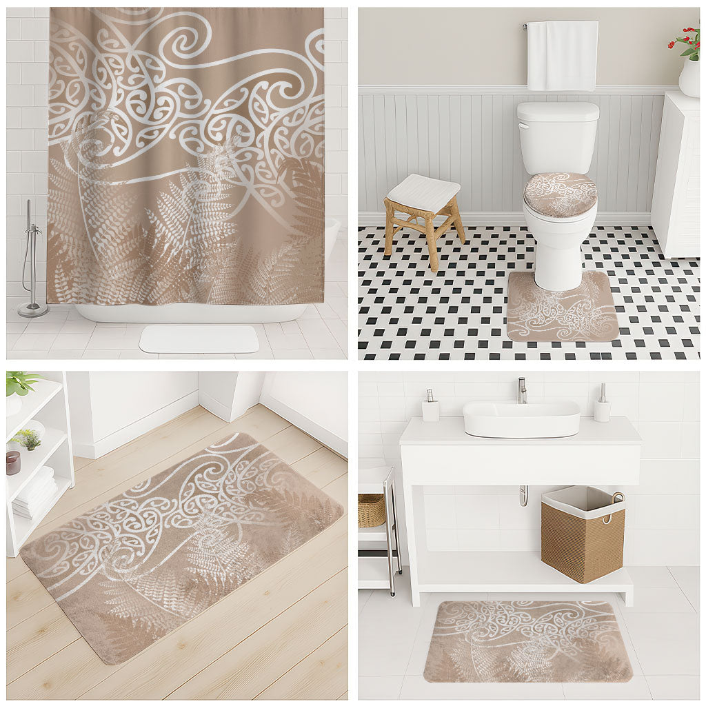 Aotearoa Maori Koru Curves Bathroom Set Silver Ferns - Mocha LT7 - Polynesian Pride
