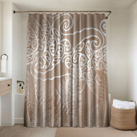 Aotearoa Maori Koru Curves Bathroom Set Silver Ferns - Mocha LT7 Shower Curtain Only Beige - Polynesian Pride