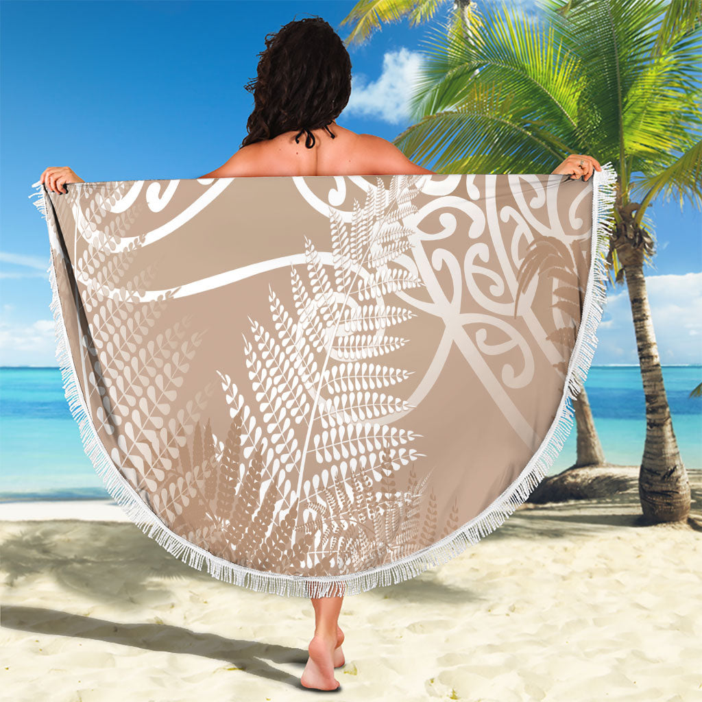 Aotearoa Maori Koru Curves Beach Blanket Silver Ferns - Mocha LT7 - Polynesian Pride