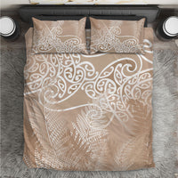 Aotearoa Maori Koru Curves Bedding Set Silver Ferns - Mocha LT7 Beige - Polynesian Pride